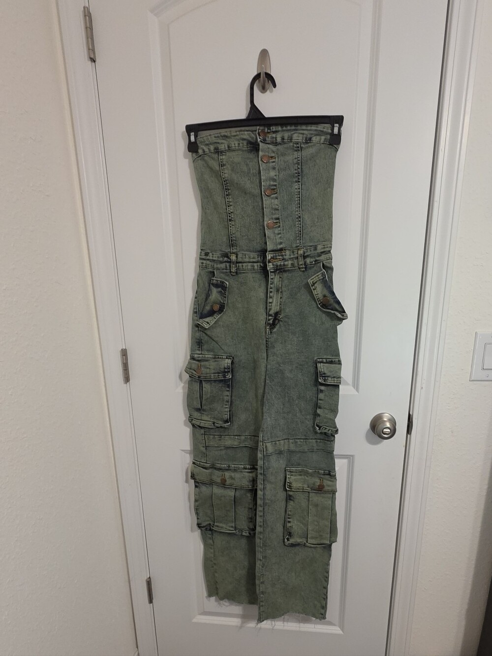 Daisy Olive Green Button-Front Cargo Jumpsuit Pants